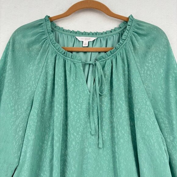 Lauren Conrad Peasant Blouse Size L Green Jacquard Print Lined Balloon Sleeve - Picture 2 of 11